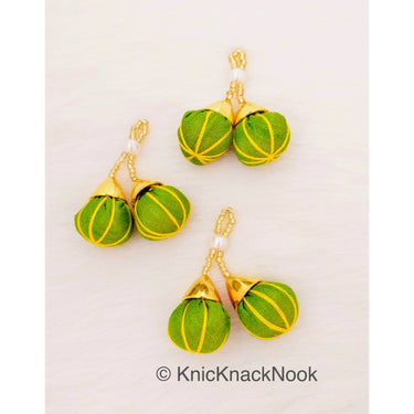 Green Tassels Art Silk Fabric Balls Bunch, Latkan, Embellishments